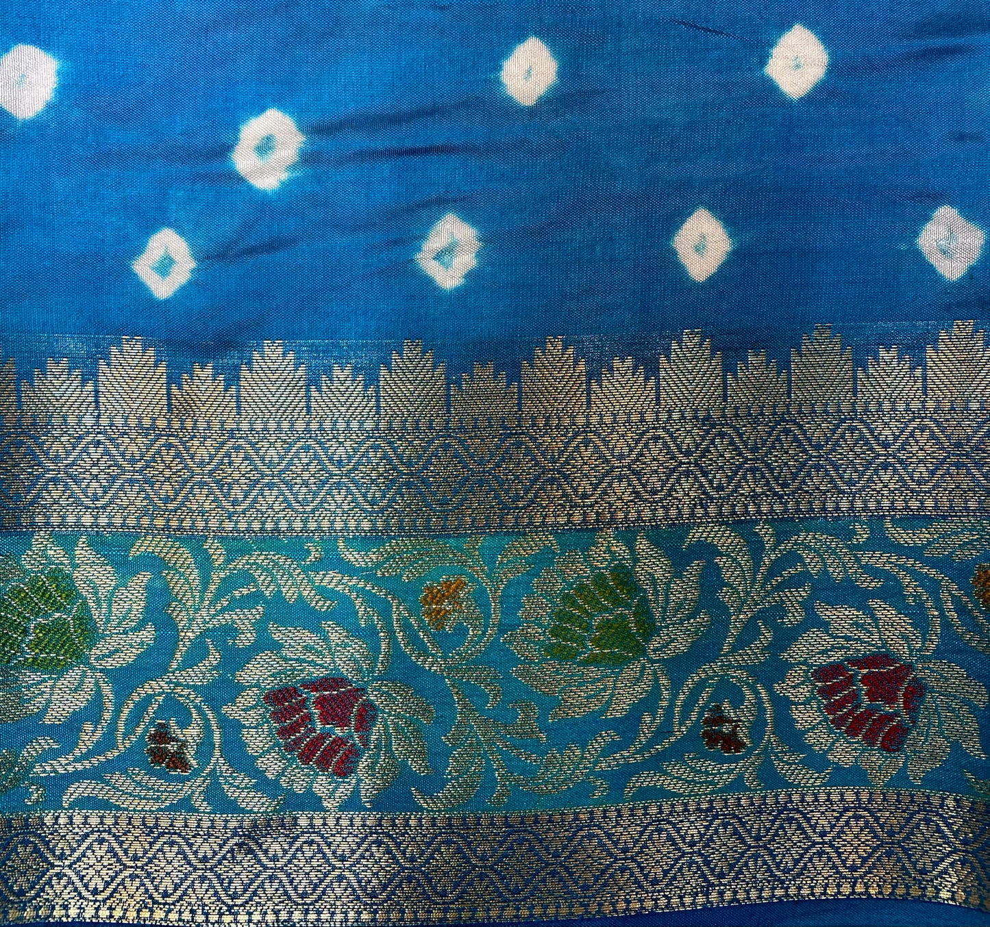Royal Blue Banaras Bandhani Silk Saree with Border and Pallu Design b0408ds