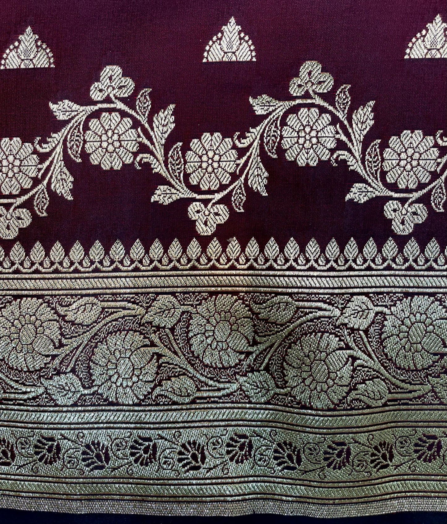 Dark Burgundy Banaras Katan Silk Saree with Body Butti and Border Design b0412ds