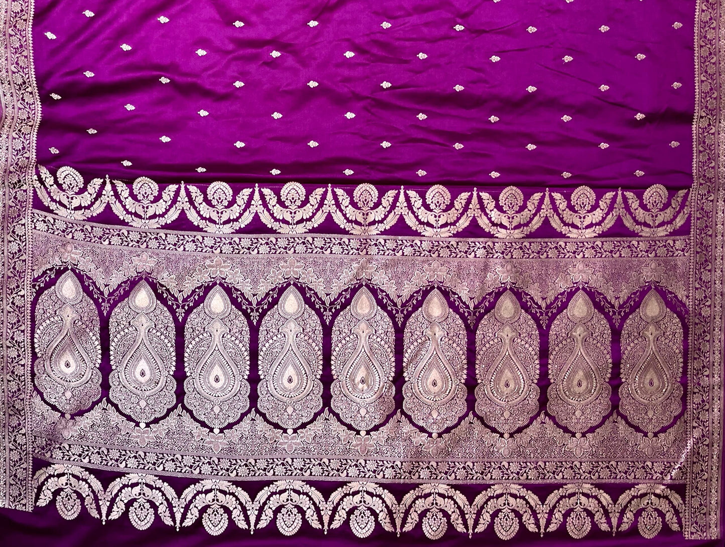 Violet Banaras Katan Silk Saree with Body Butti and Border Design b0432ds