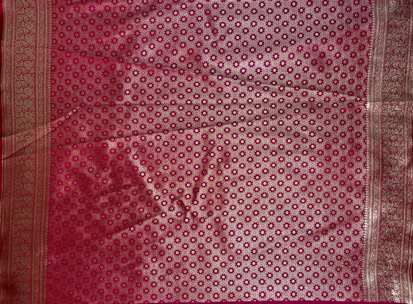 Rani pink Banaras Katan Silk Saree with Body Butti and Border Design b0439ds