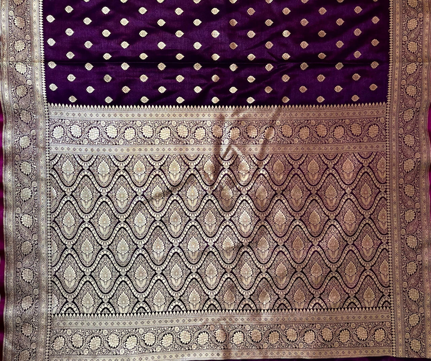 Dark Purple Banaras Katan Silk Saree with Body Butti and Border Design b0447ds