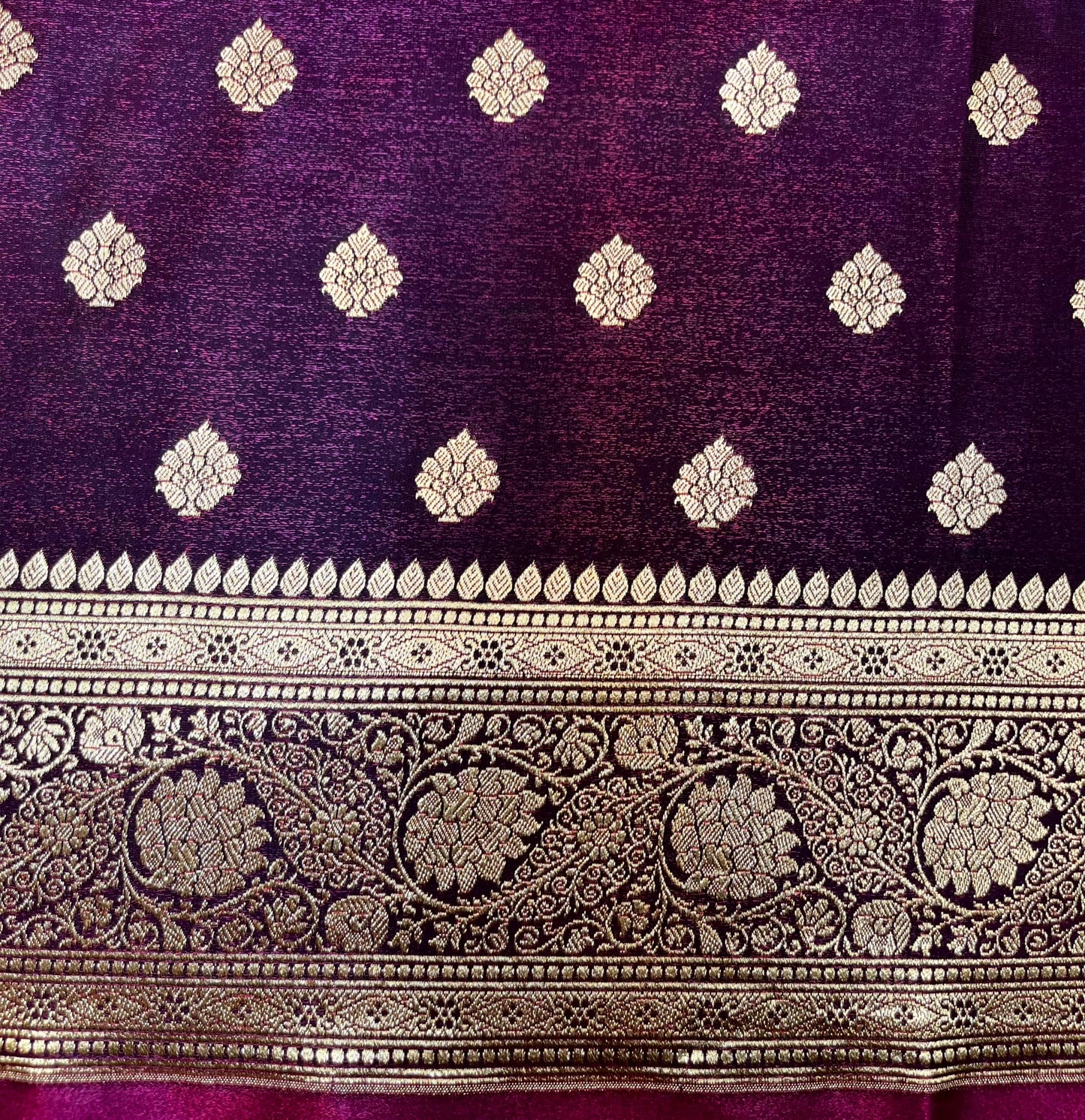 Dark Purple Banaras Katan Silk Saree with Body Butti and Border Design b0447ds
