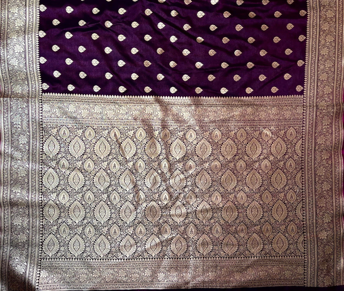 Dark Purple Banaras Katan Silk Saree with Body Butti and Border Design b0450ds