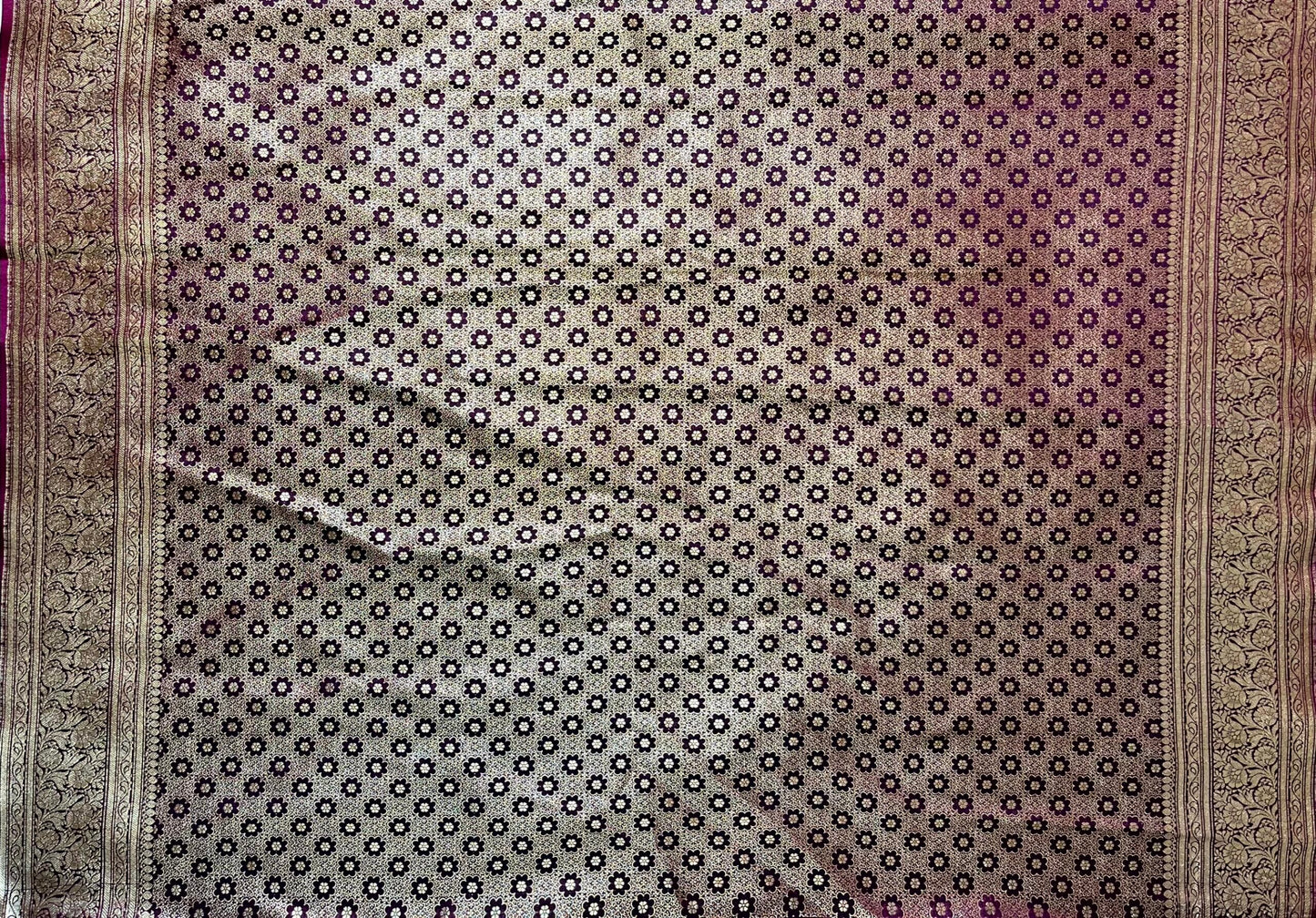 Dark Purple Banaras Katan Silk Saree with Body Butti and Border Design b0450ds