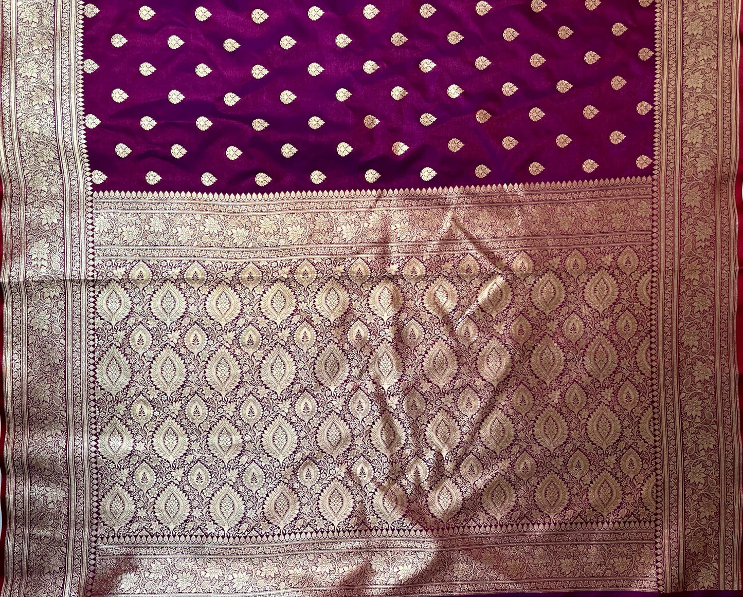 Purple Banaras Katan Silk Saree with Body Butti and Border Design b0452ds