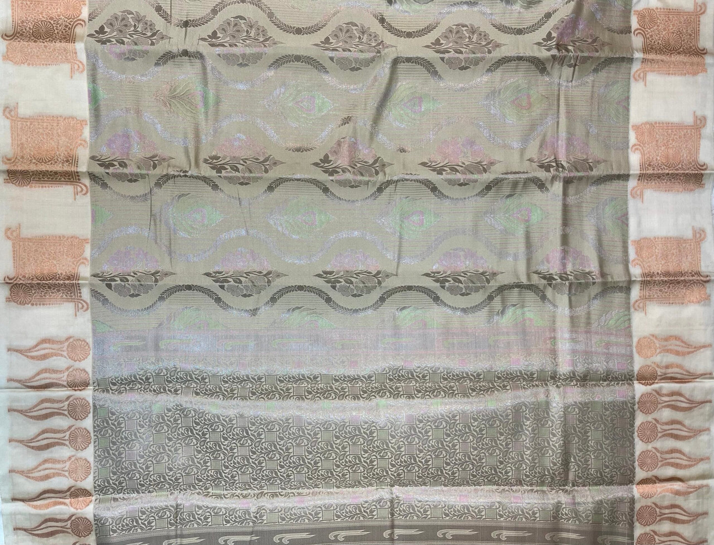 Grey Banaras Katan Silk Saree with Body Butti and Border Design b0453ds