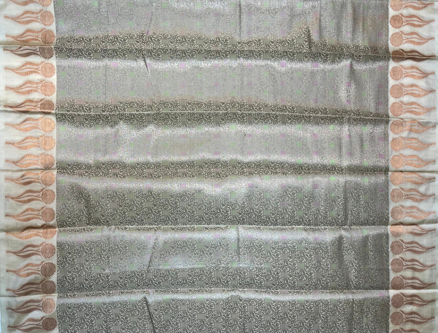 Grey Banaras Katan Silk Saree with Body Butti and Border Design b0453ds