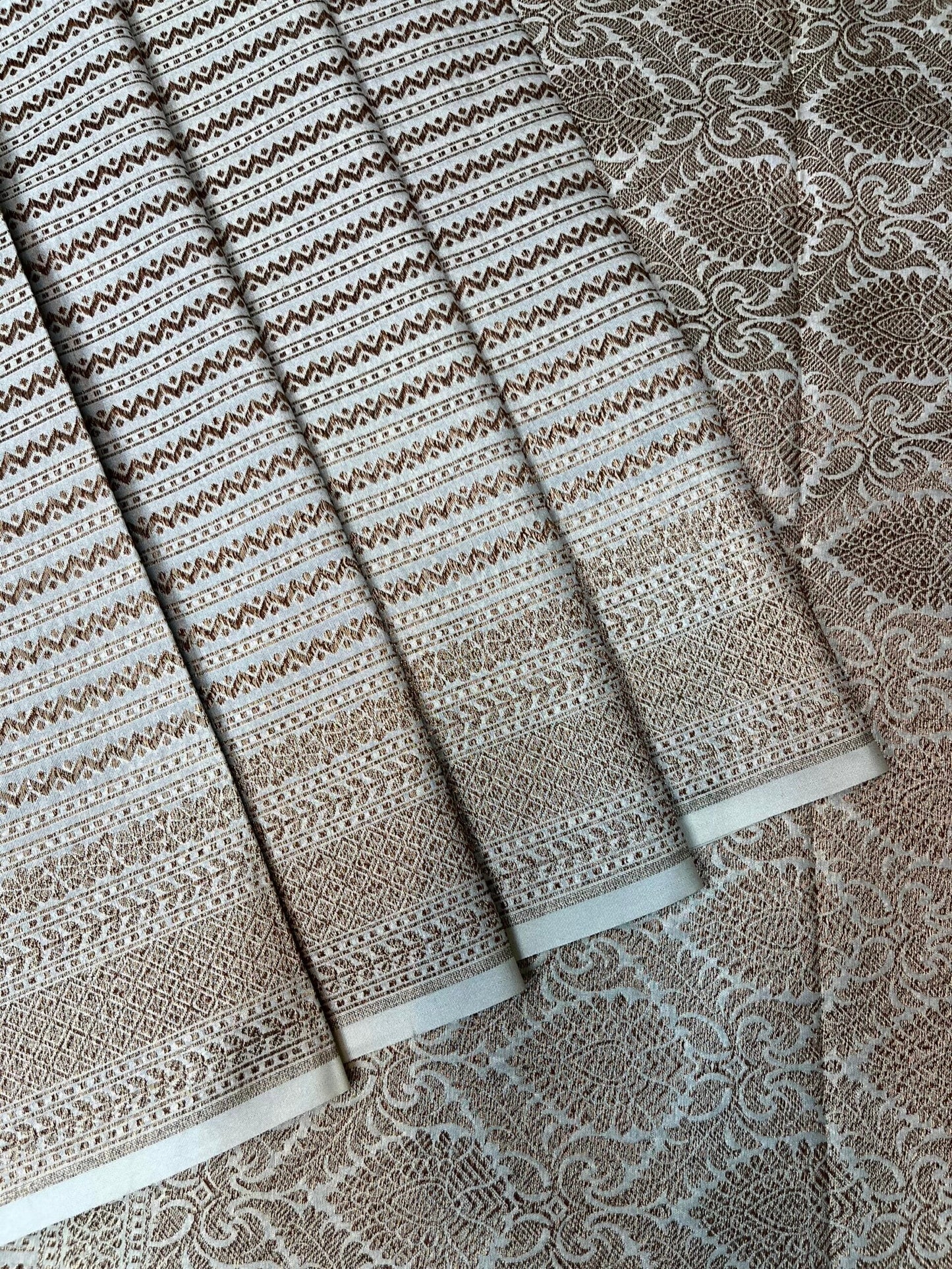 Beige Banaras Katan Intricate Allover Brocade Saree with Border and Pallu Design b0458ds