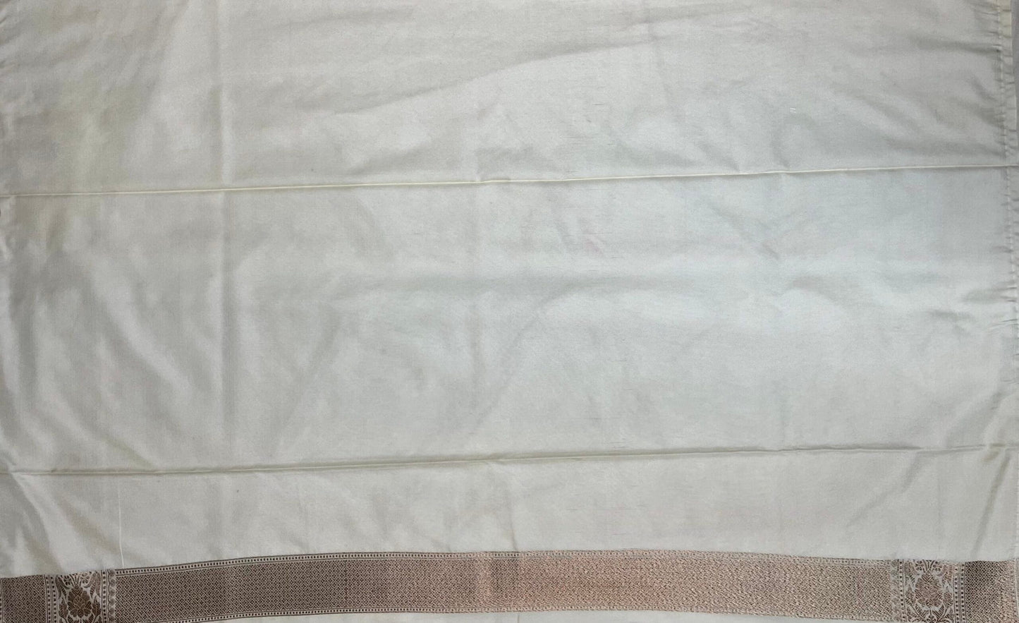 Beige Banaras Katan Intricate Allover Brocade Saree with Border and Pallu Design b0460ds