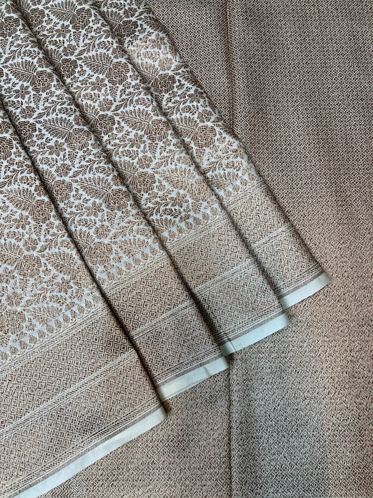 Beige Banaras Katan Intricate Allover Brocade Saree with Border and Pallu Design b0461ds