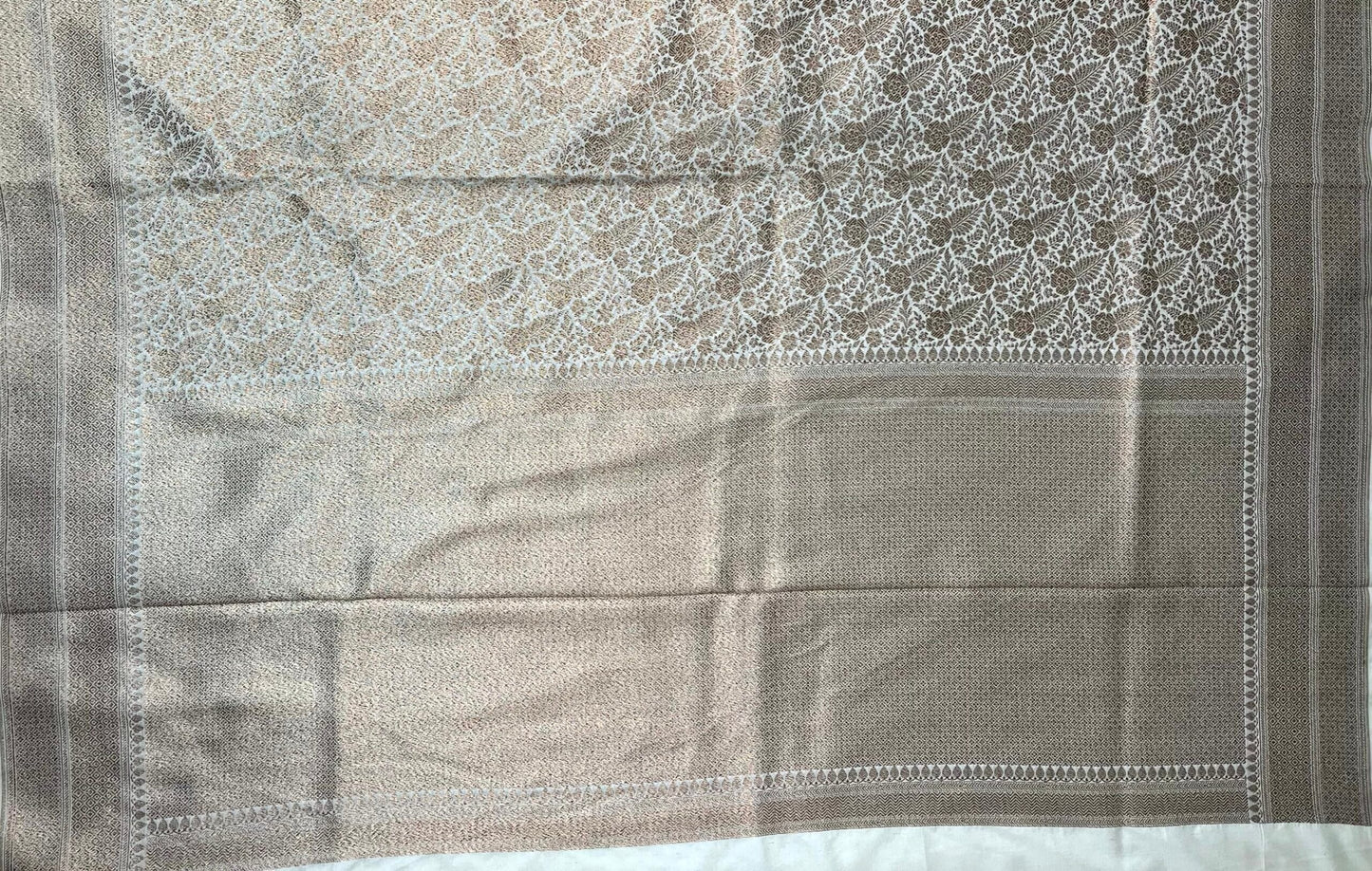 Beige Banaras Katan Intricate Allover Brocade Saree with Border and Pallu Design b0461ds