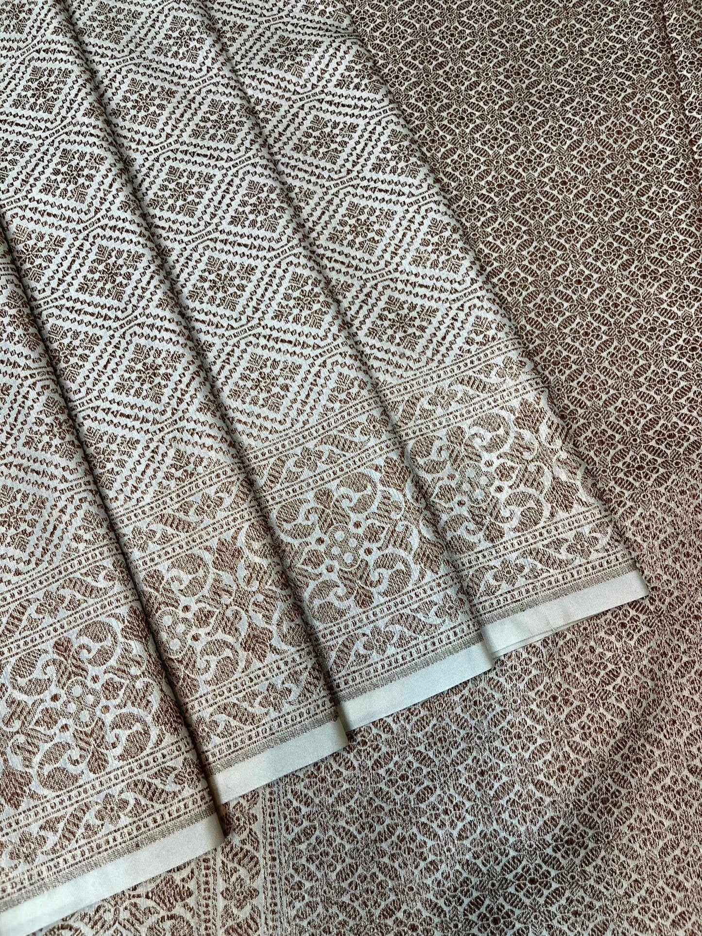 Beige Banaras Katan Intricate Allover Brocade Saree with Border and Pallu Design b0463ds