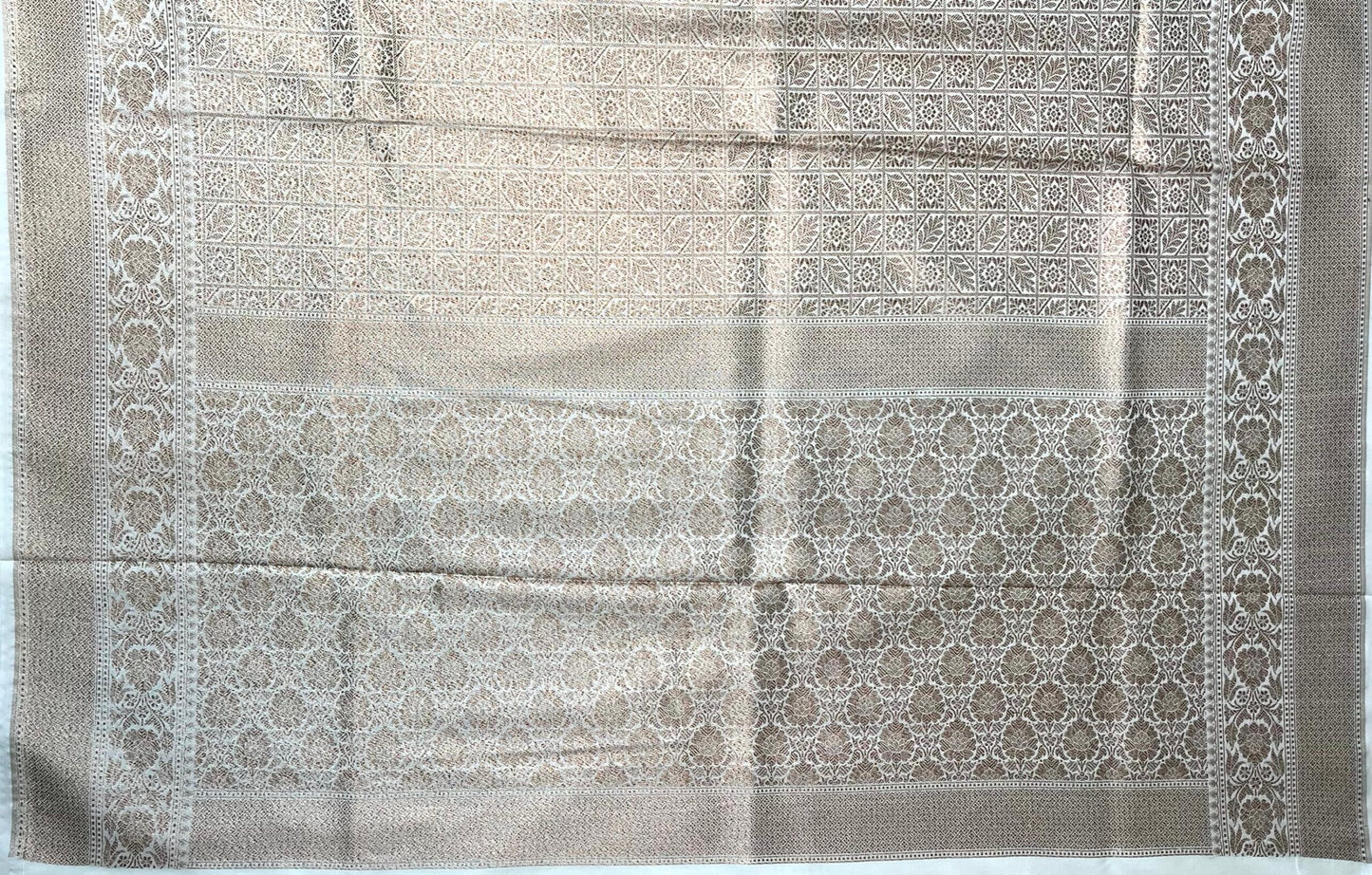Beige Banaras Katan Intricate Allover Brocade Saree with Border and Pallu Design b0464ds