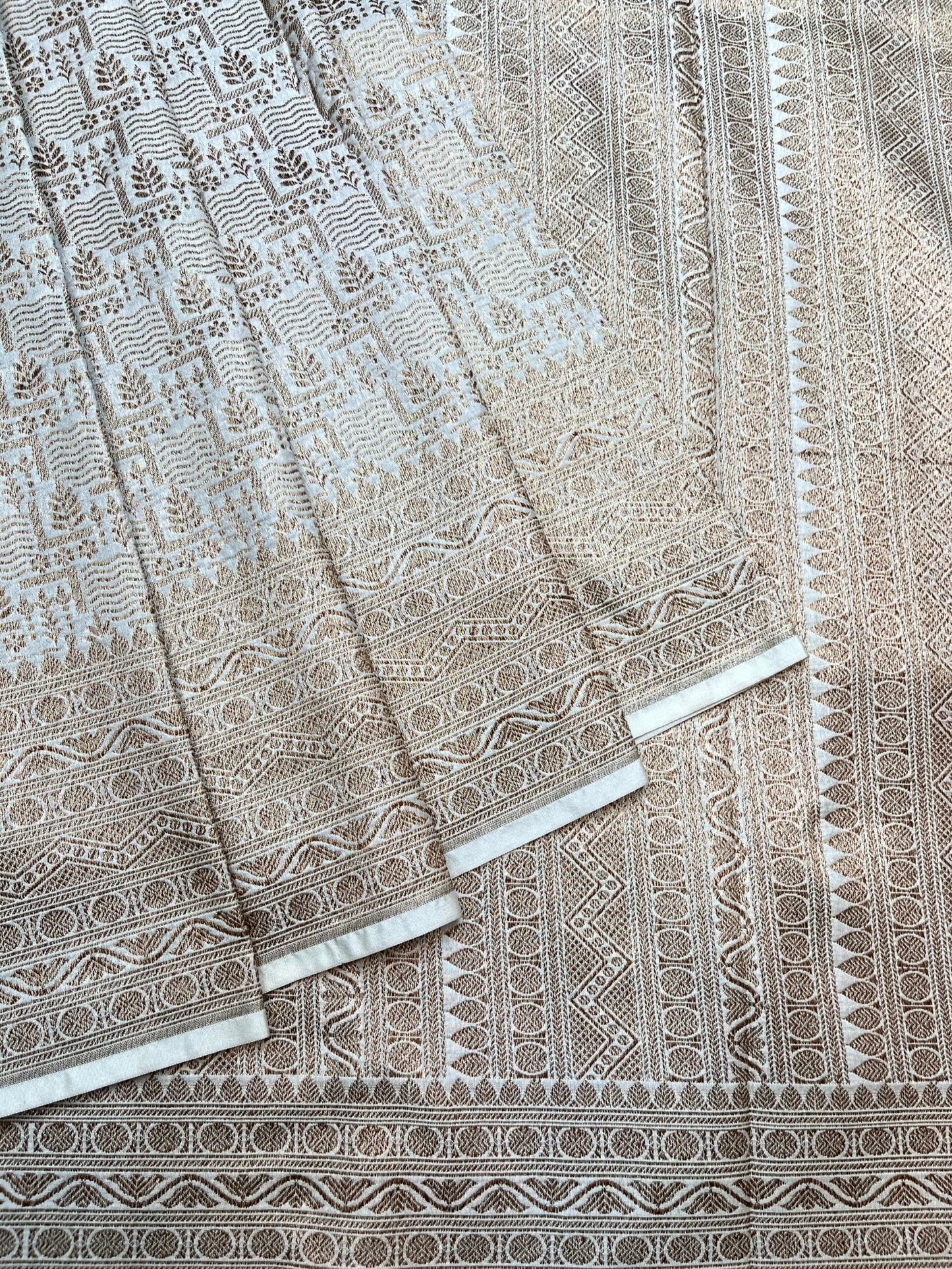 Beige Banaras Katan Intricate Allover Brocade Saree with Border and Pallu Design b0465ds