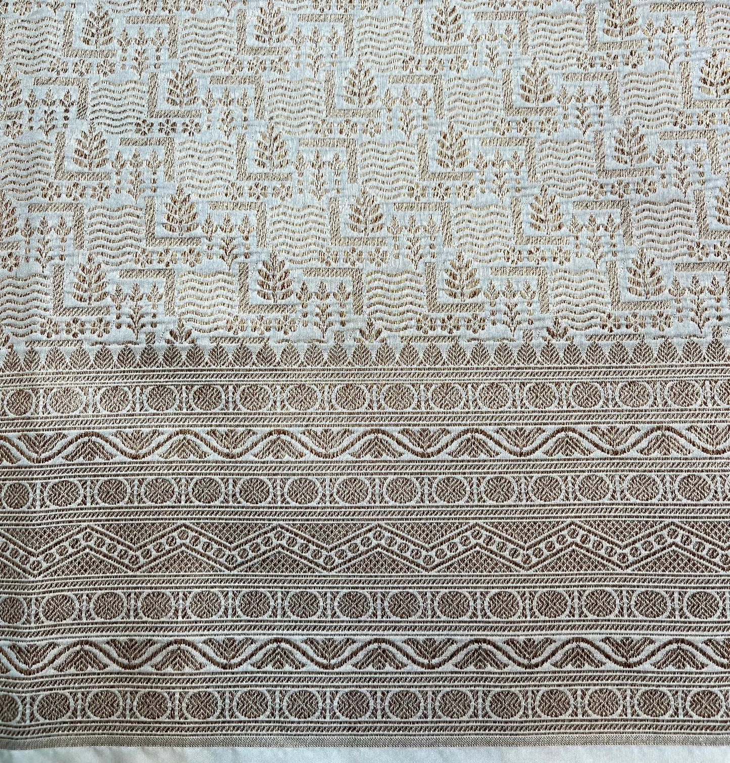 Beige Banaras Katan Intricate Allover Brocade Saree with Border and Pallu Design b0465ds