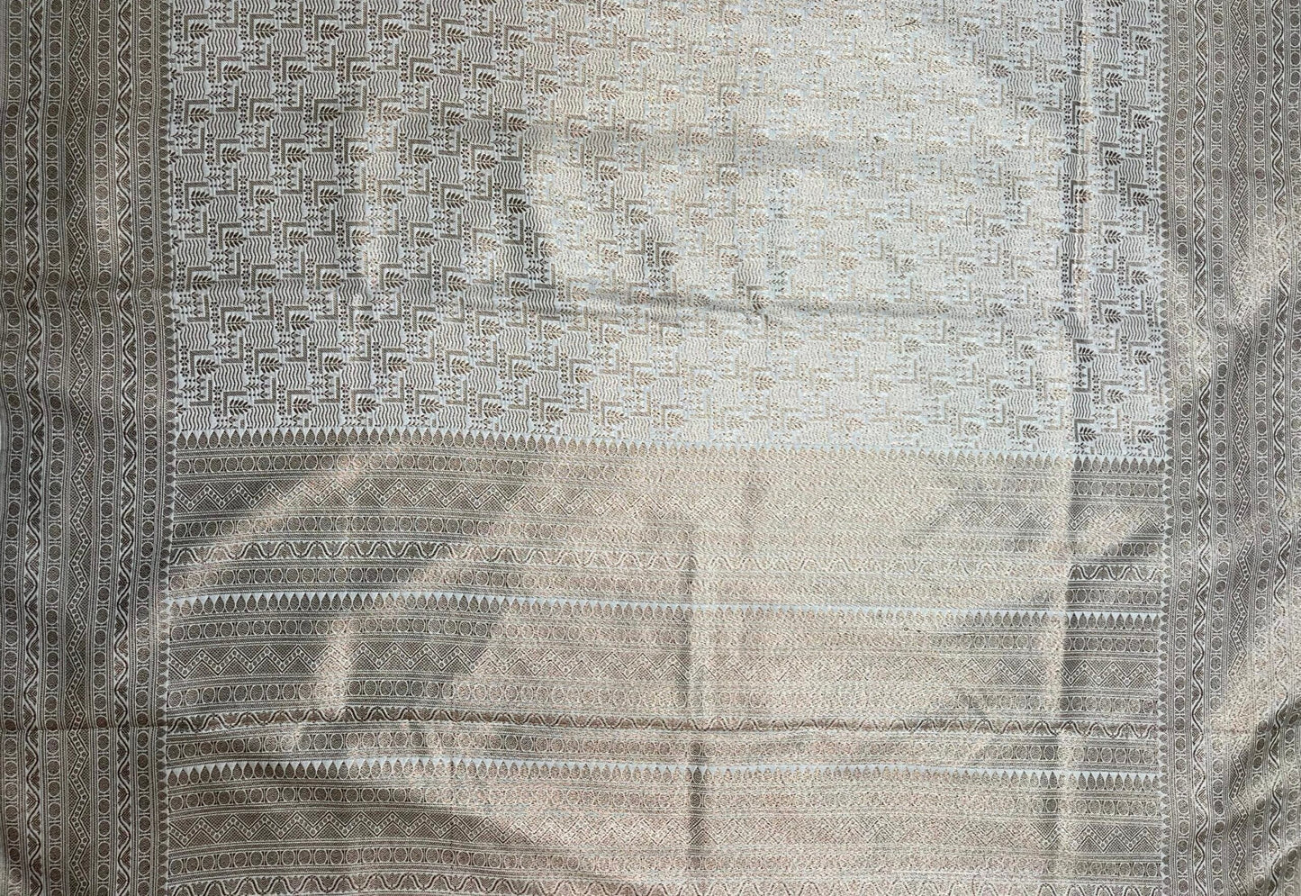 Beige Banaras Katan Intricate Allover Brocade Saree with Border and Pallu Design b0465ds
