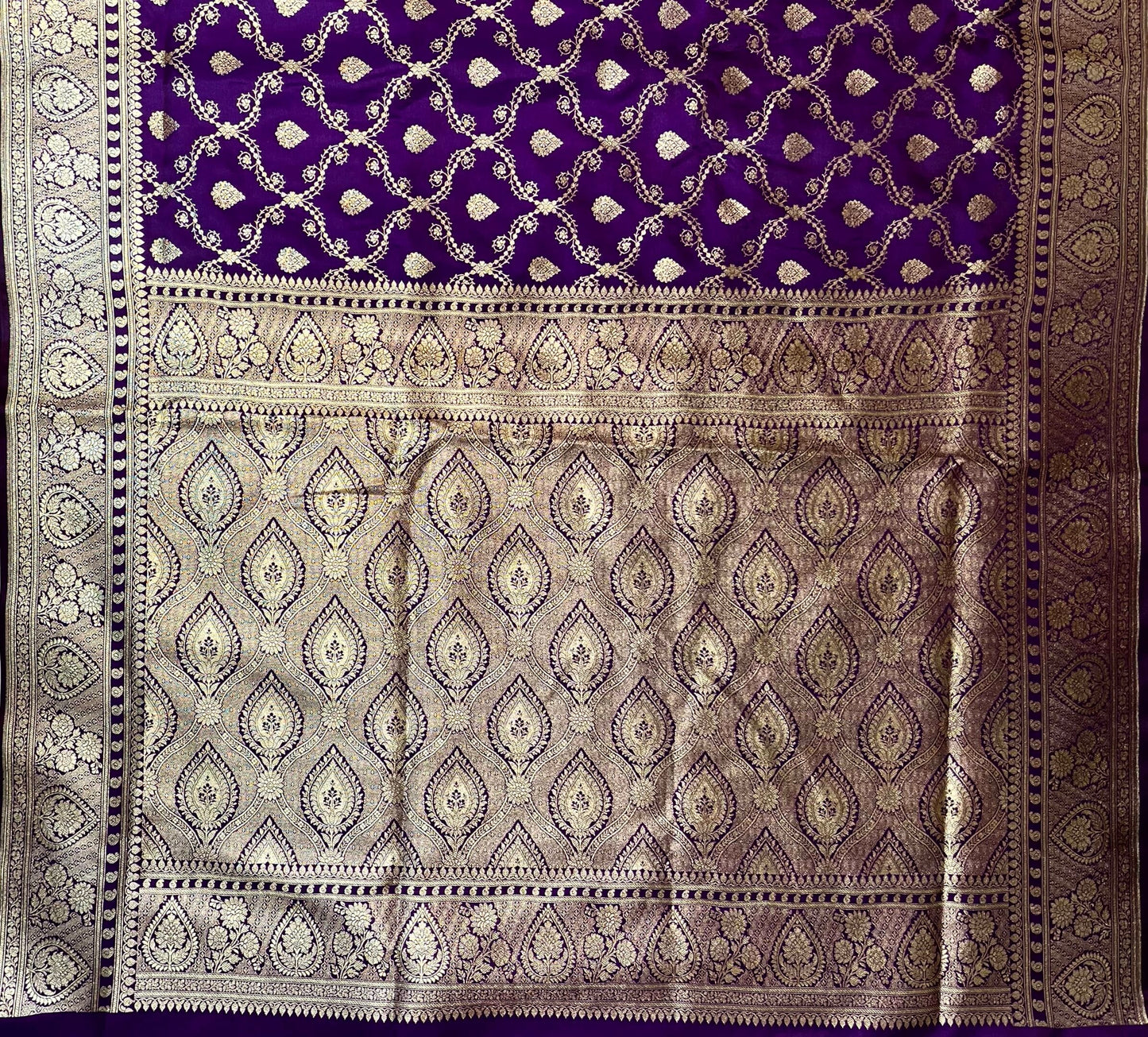 Dark Violet Banaras Katan Silk Saree with Body Butti Design b0472ds