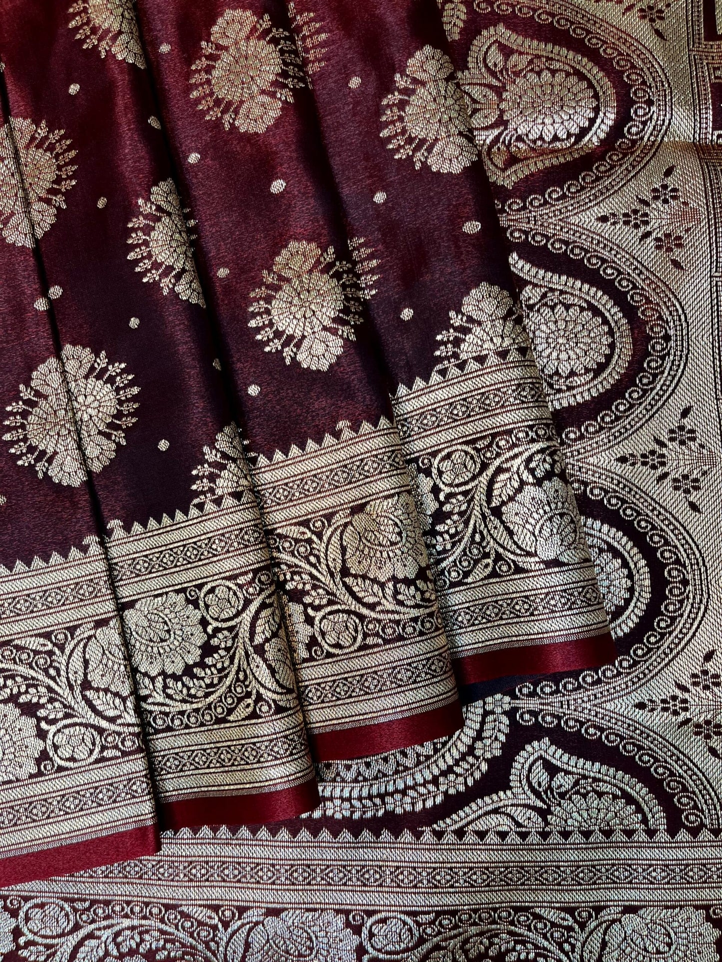 Maroon Banaras Katan Silk Saree with Body Butti Design b0473ds