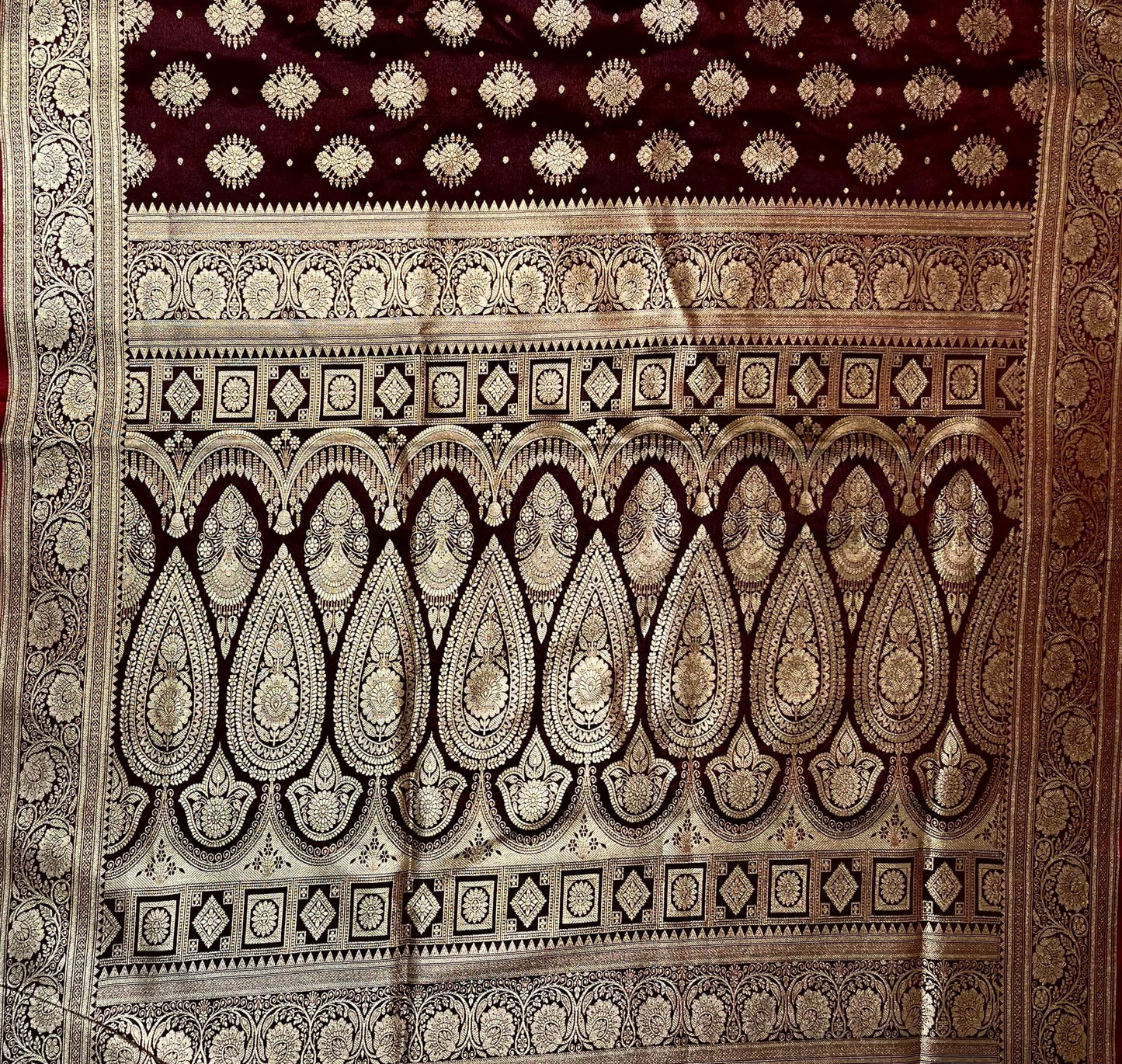 Maroon Banaras Katan Silk Saree with Body Butti Design b0473ds