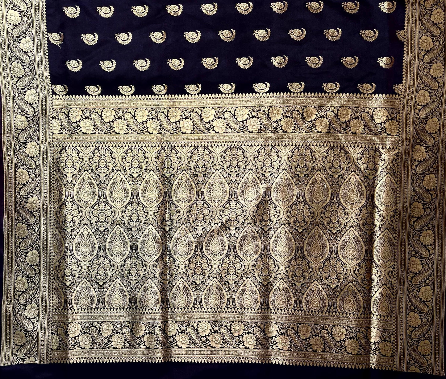 Royal Blue Banaras Katan Silk Saree with Body Butti Design b0476ds
