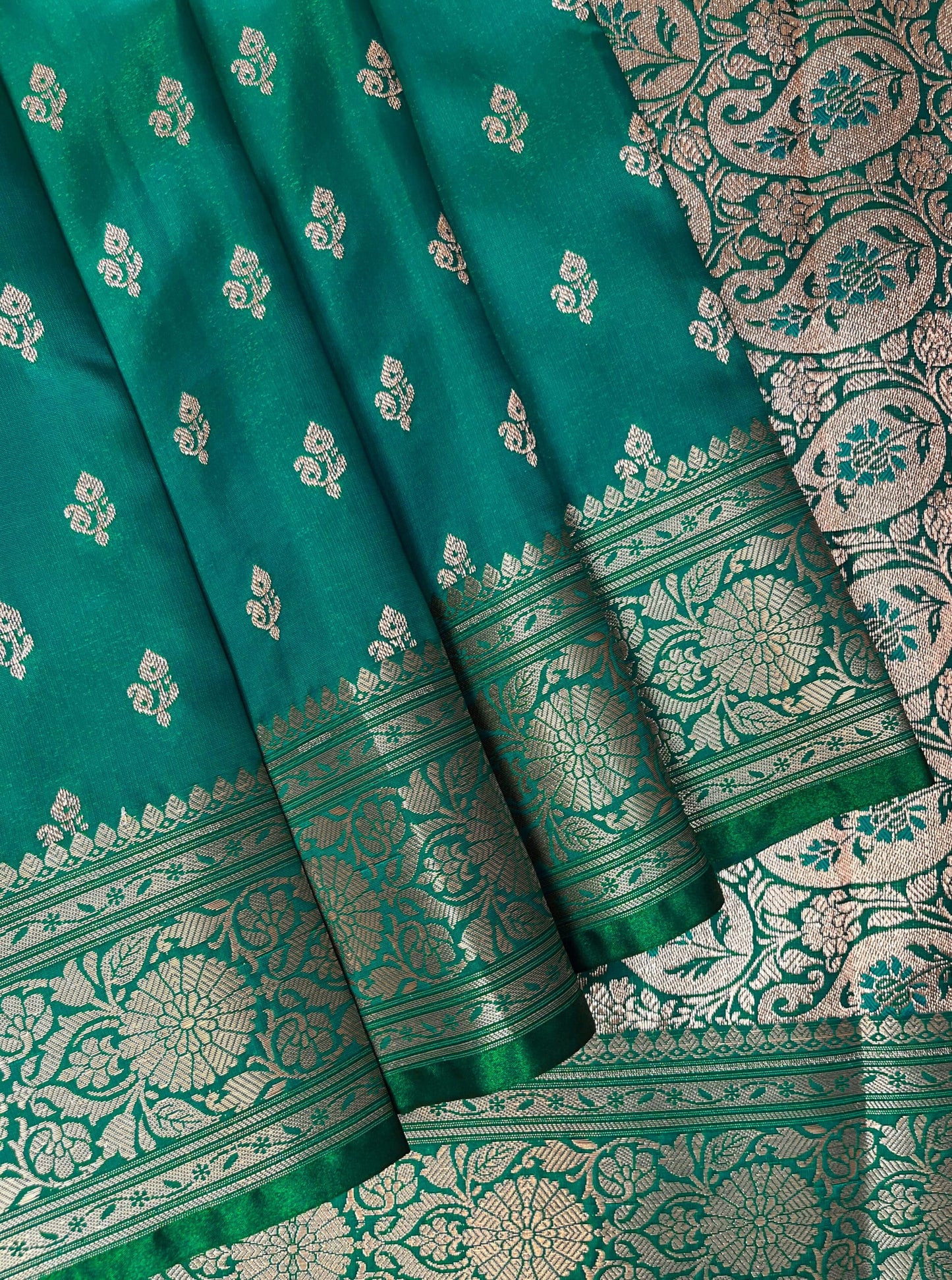 Sea Green Banaras Katan Silk Saree with Body Butti Design b0481ds