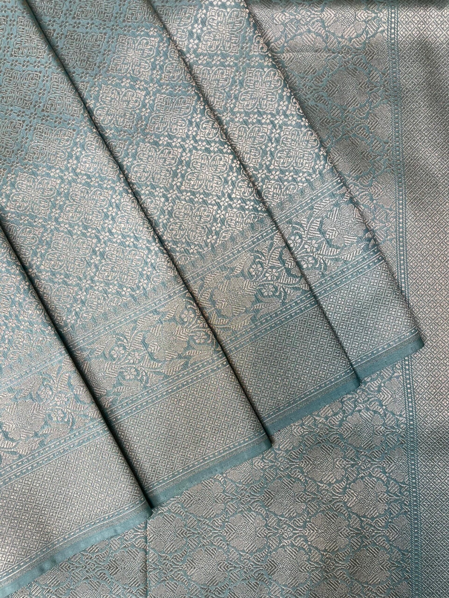 Slate Blue Banaras Allover Brocade Saree with Border and Pallu Design b0496ds