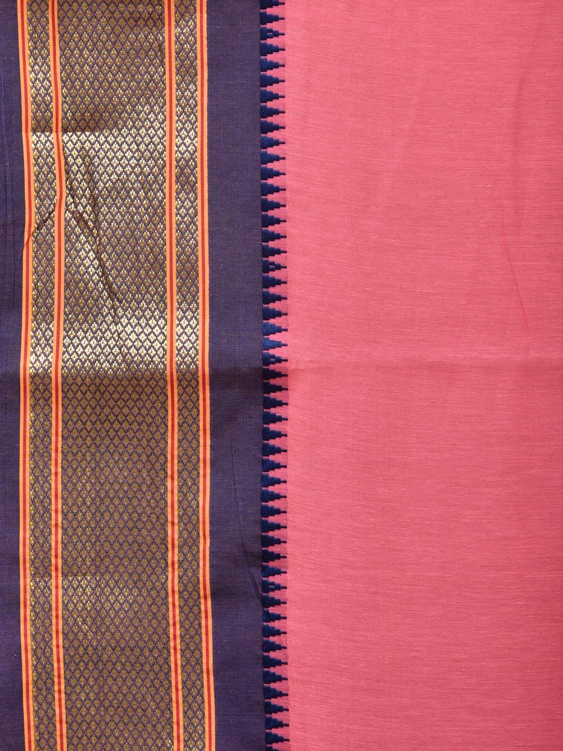 Baby Pink and Dark Blue Bamboo Cotton Plain Saree with Zari Border Design bc0099