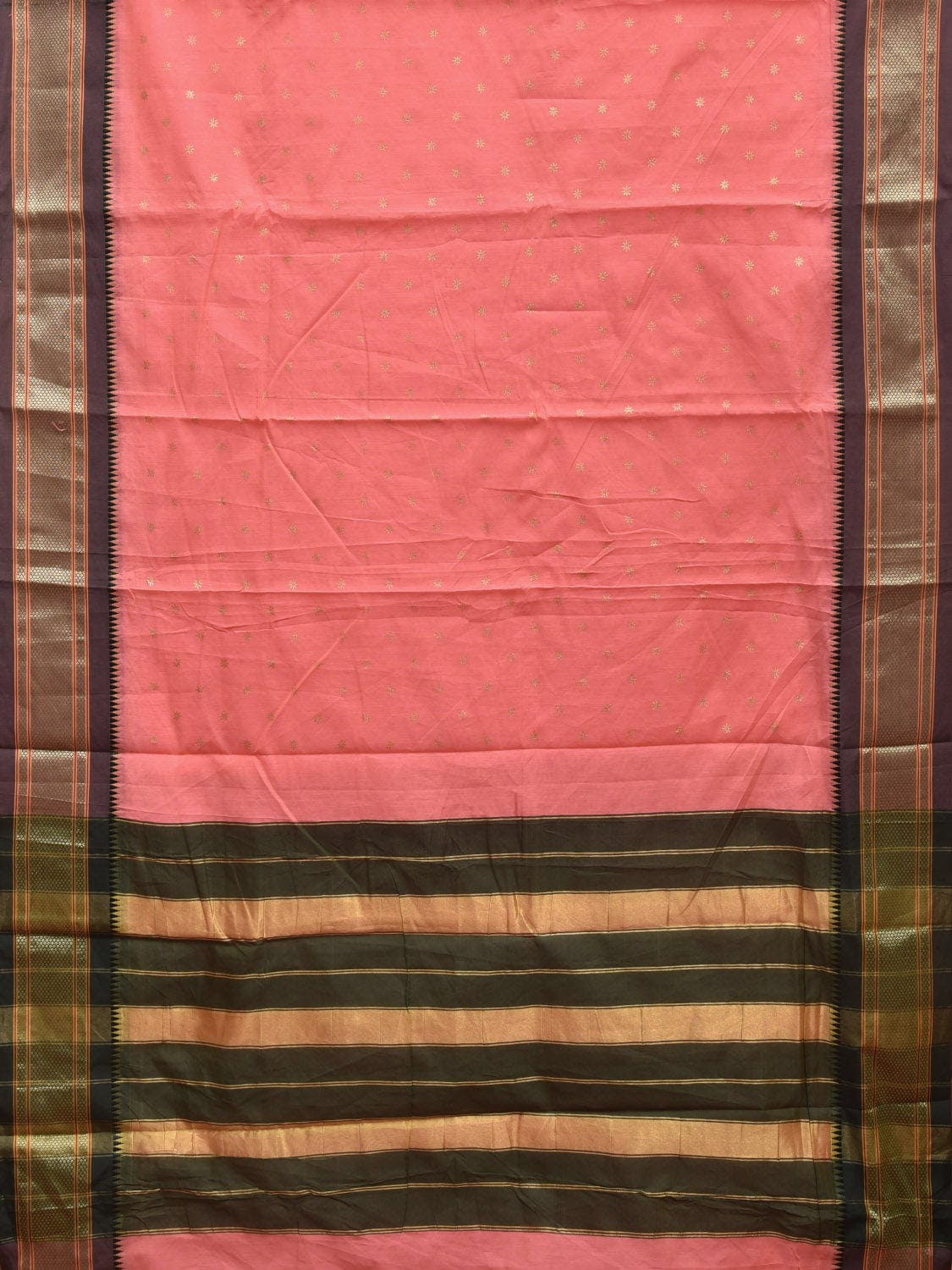 Baby Pink and Dark Green Bamboo Cotton Saree with Printed Buta Design No Blouse bc0362