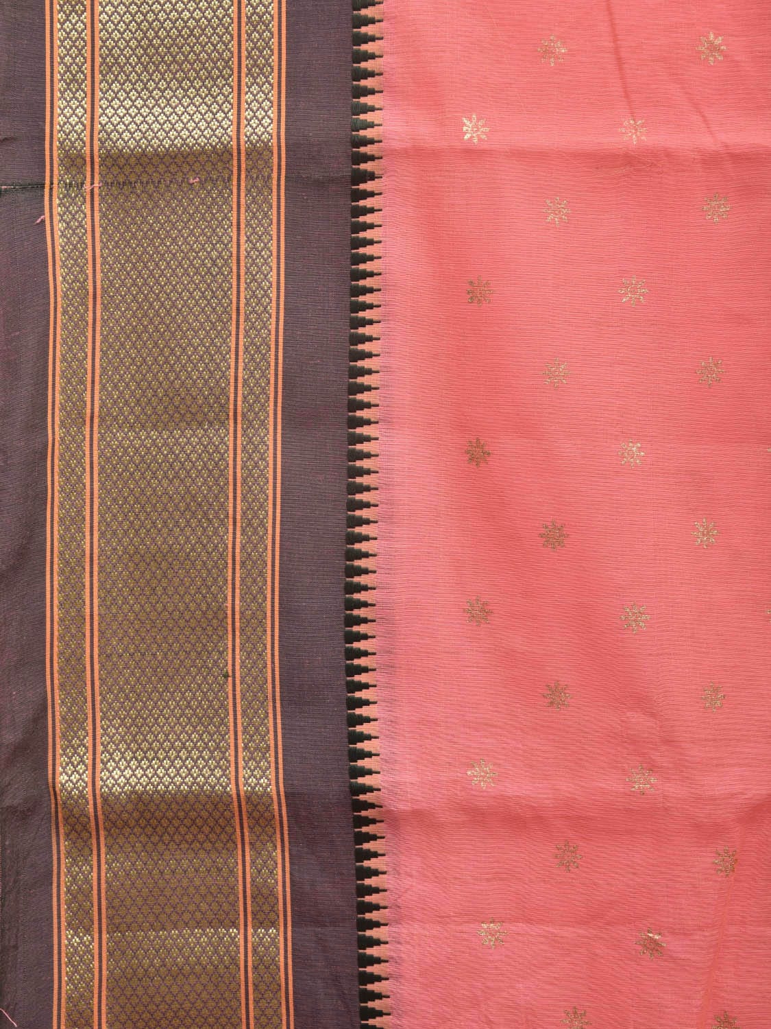 Baby Pink and Dark Green Bamboo Cotton Saree with Printed Buta Design No Blouse bc0362