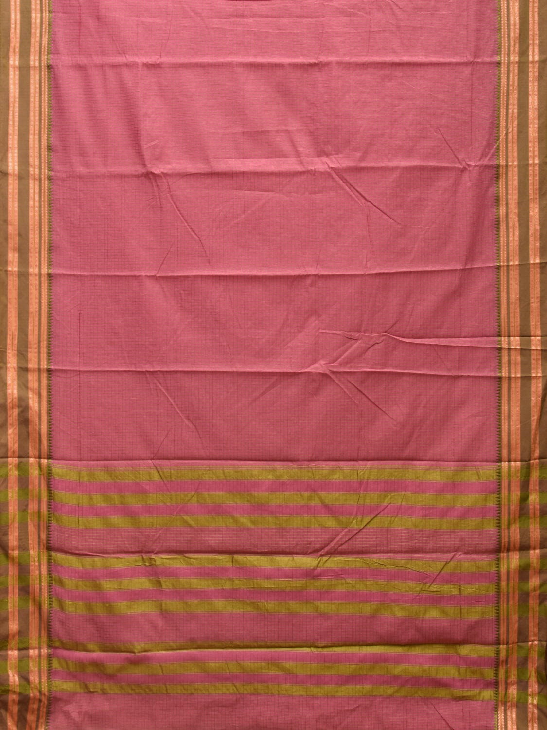 Baby Pink and Green Bamboo Cotton Saree with Checks Design No Blouse bc0303