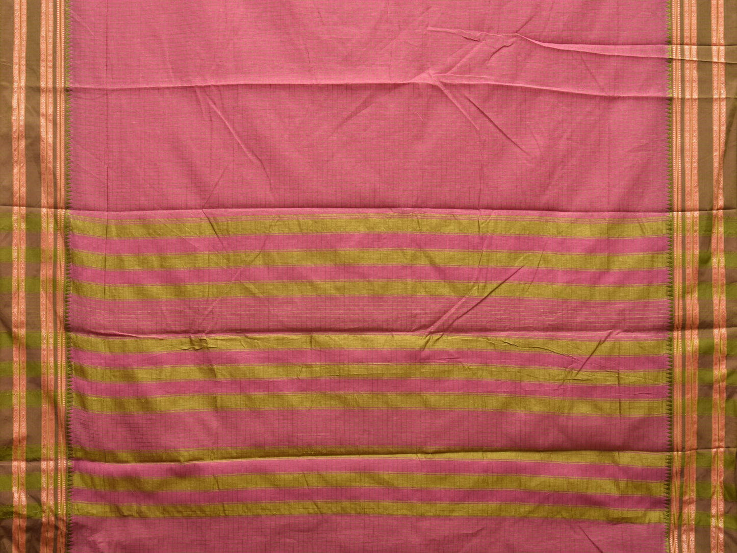 Baby Pink and Green Bamboo Cotton Saree with Checks Design No Blouse bc0303