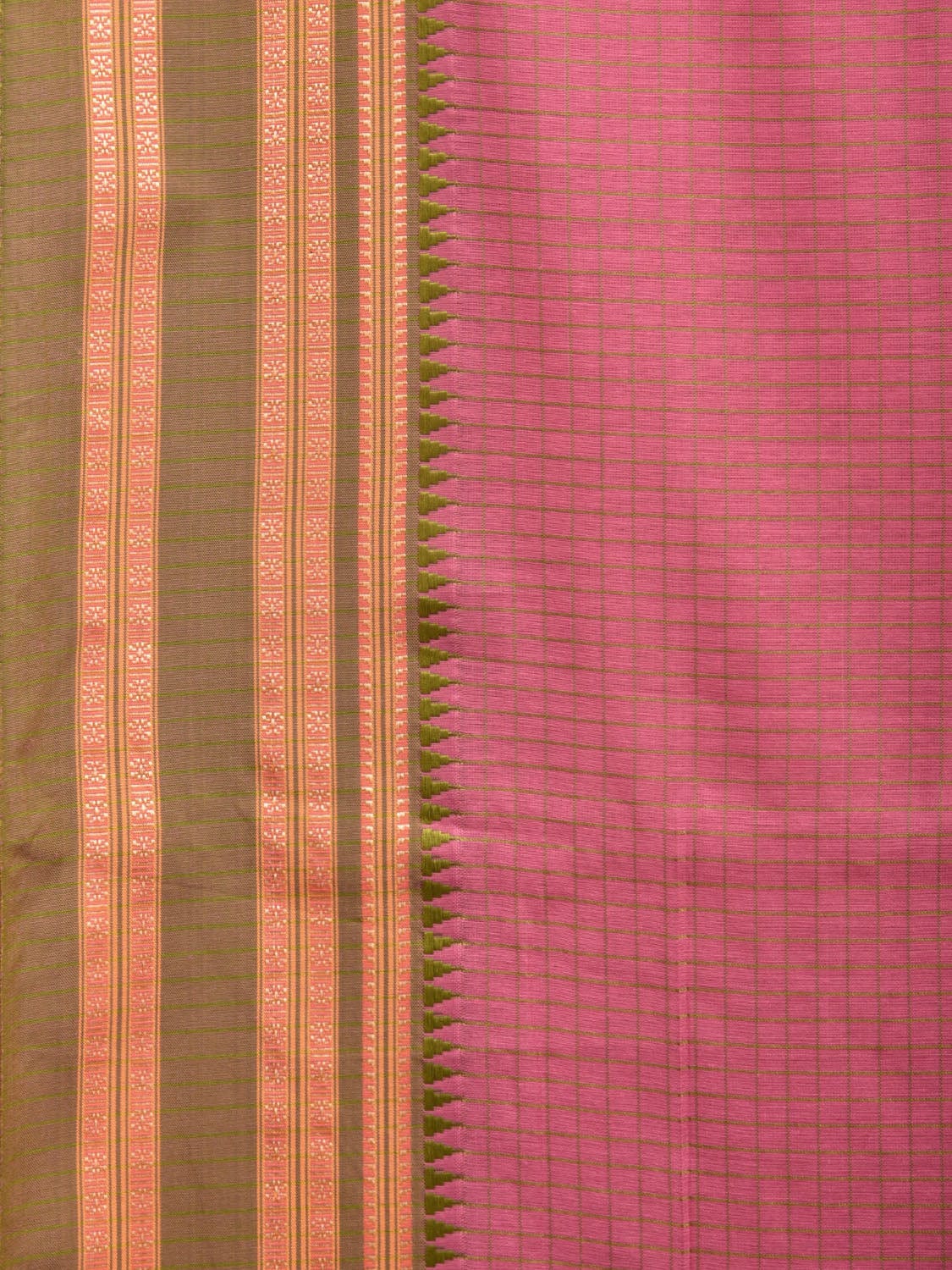 Baby Pink and Green Bamboo Cotton Saree with Checks Design No Blouse bc0303