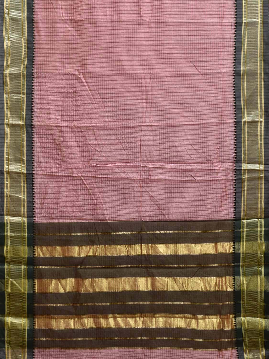 Baby Pink and Green Bamboo Cotton Saree with Checks Design No Blouse bc0815