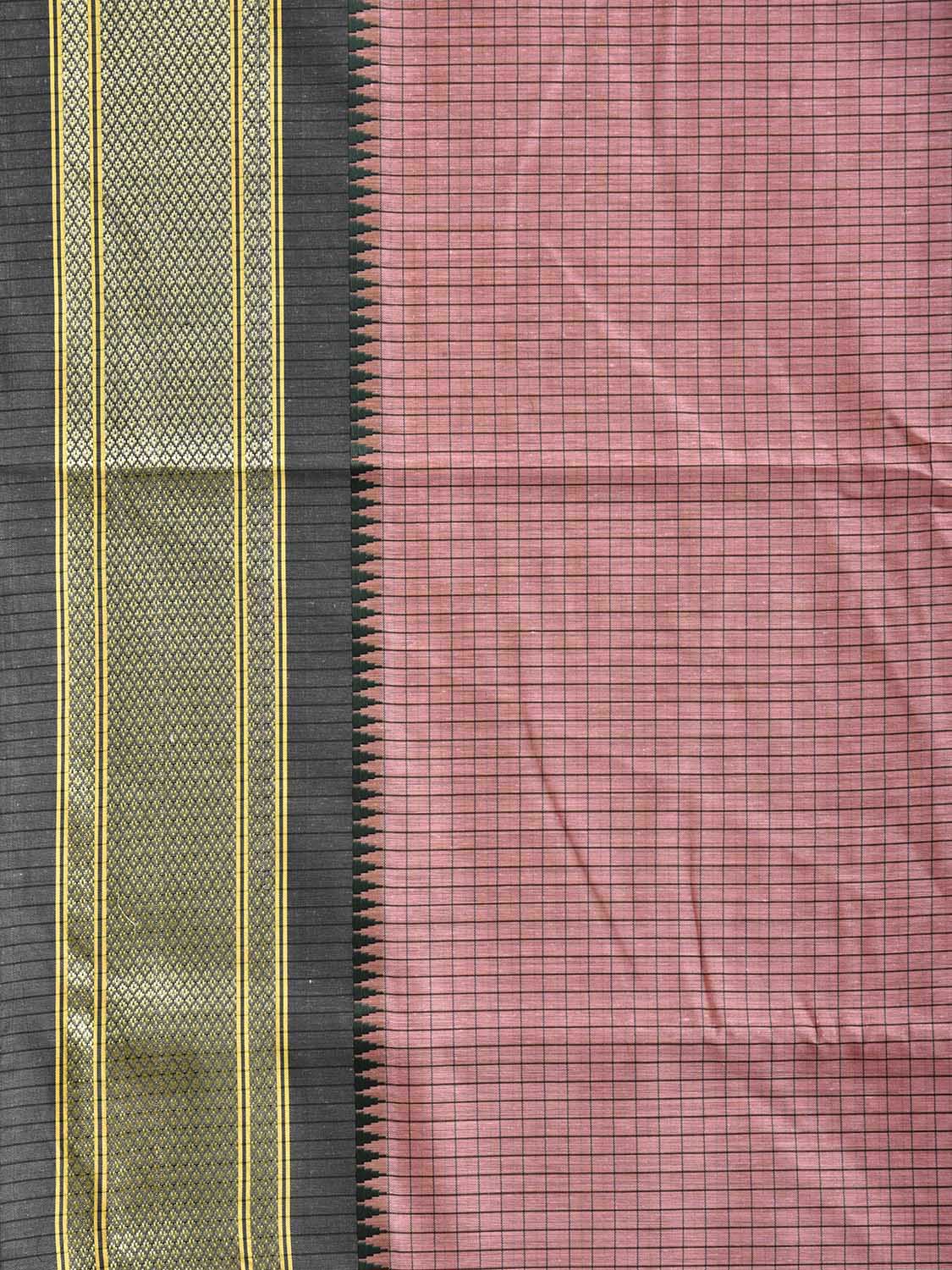 Baby Pink and Green Bamboo Cotton Saree with Checks Design No Blouse bc0815