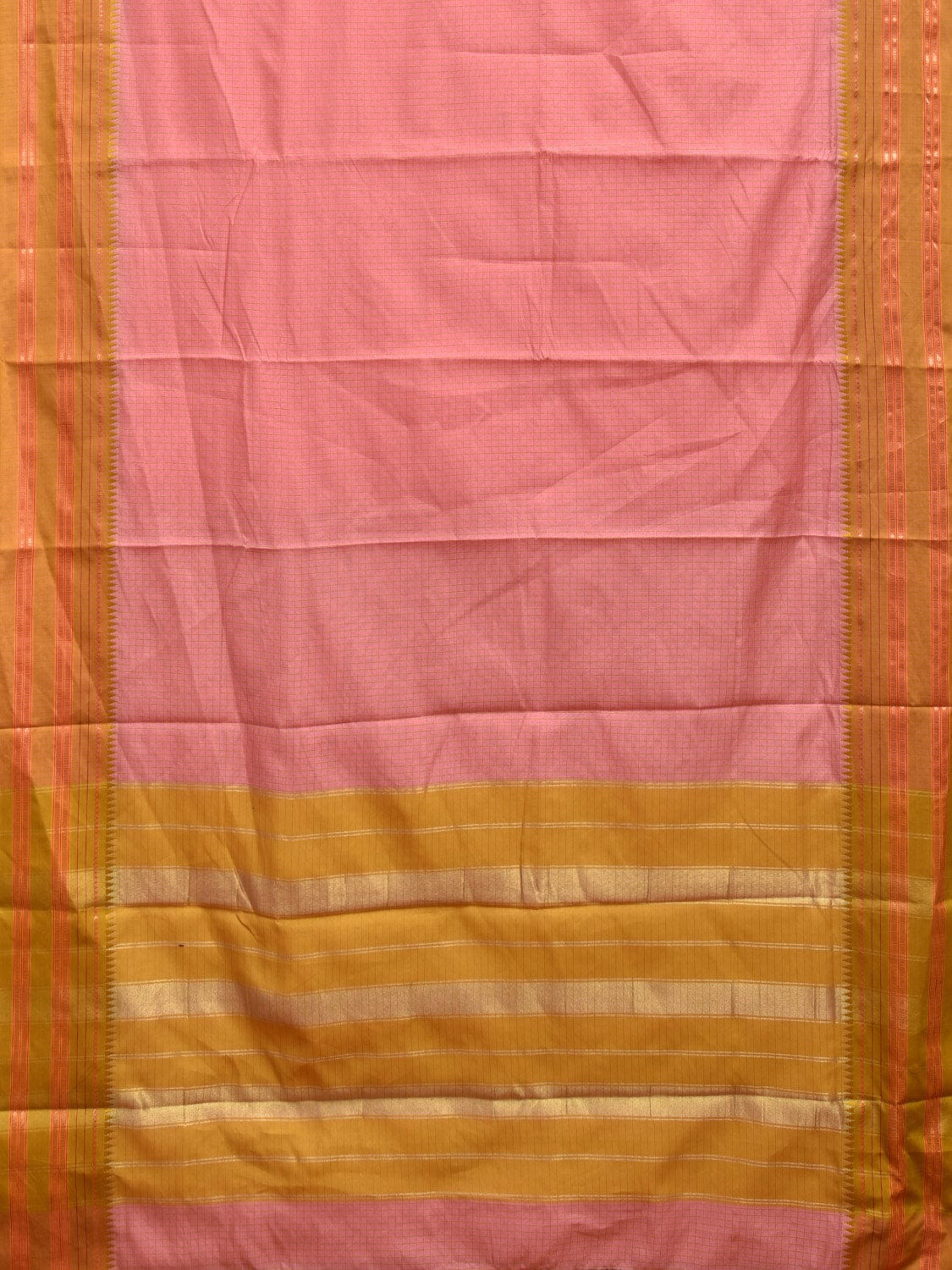 Baby Pink and Green Bamboo Cotton Viscose Silk Saree with Checks Design No Blouse bc0370