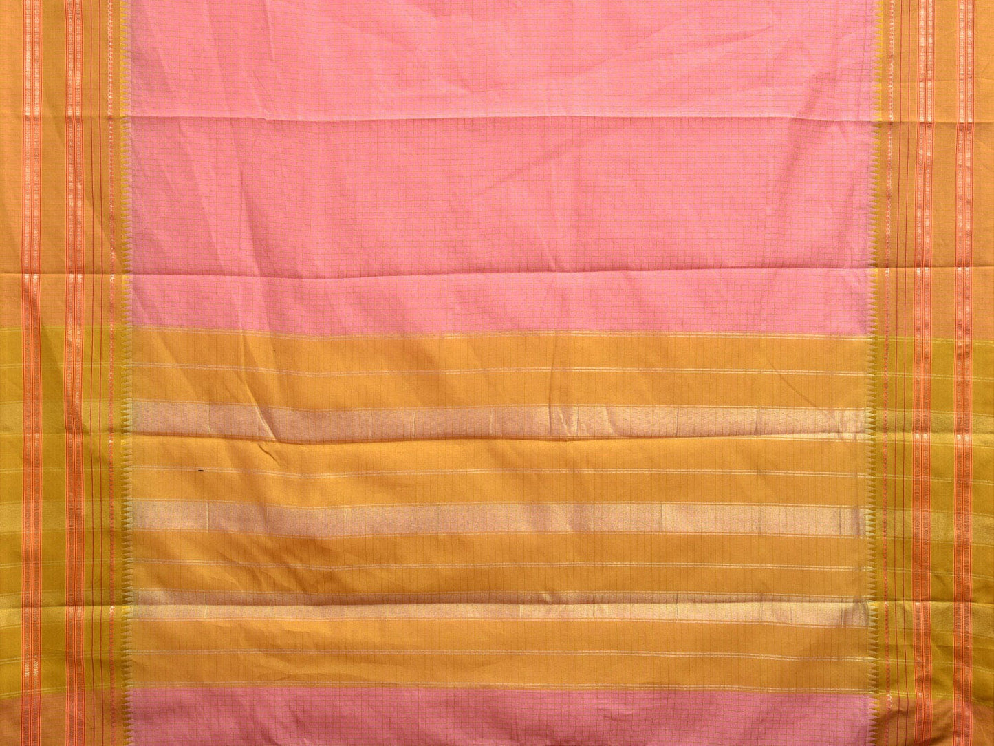 Baby Pink and Green Bamboo Cotton Viscose Silk Saree with Checks Design No Blouse bc0370