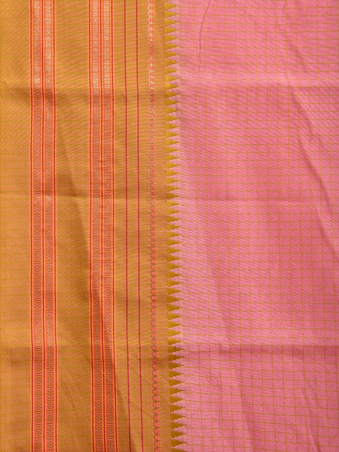 Baby Pink and Green Bamboo Cotton Viscose Silk Saree with Checks Design No Blouse bc0370