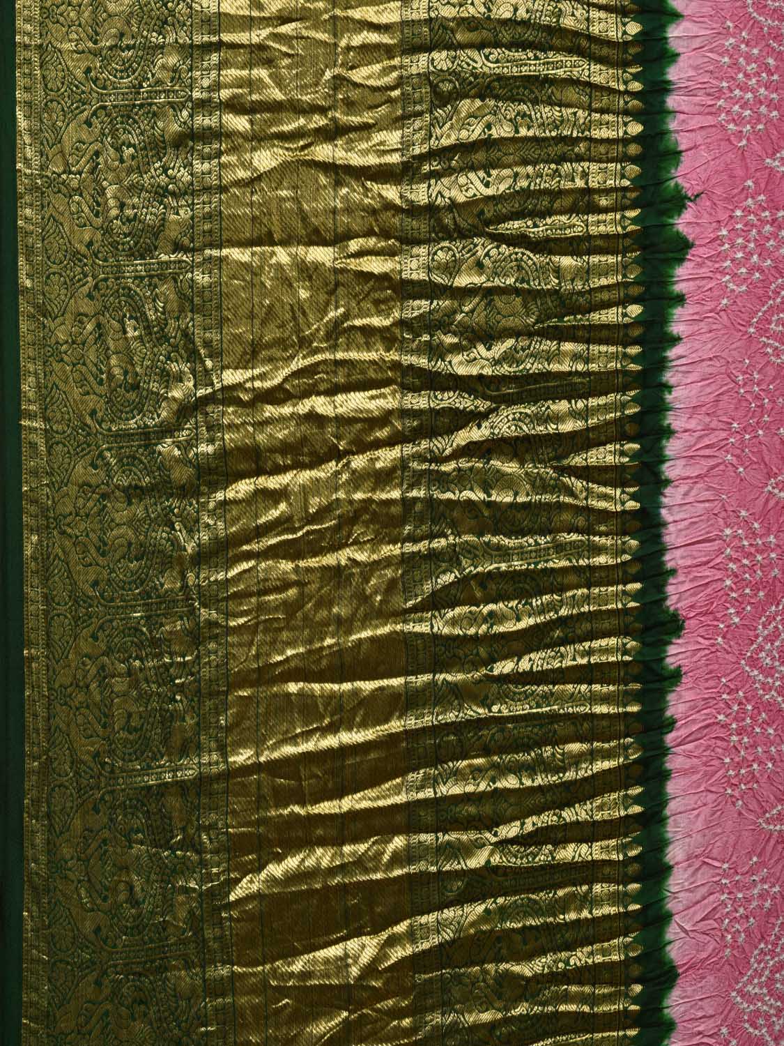 Baby Pink and Green Bandhani Kanchipuram Silk Handloom Saree with Border and Pallu Design bn0353