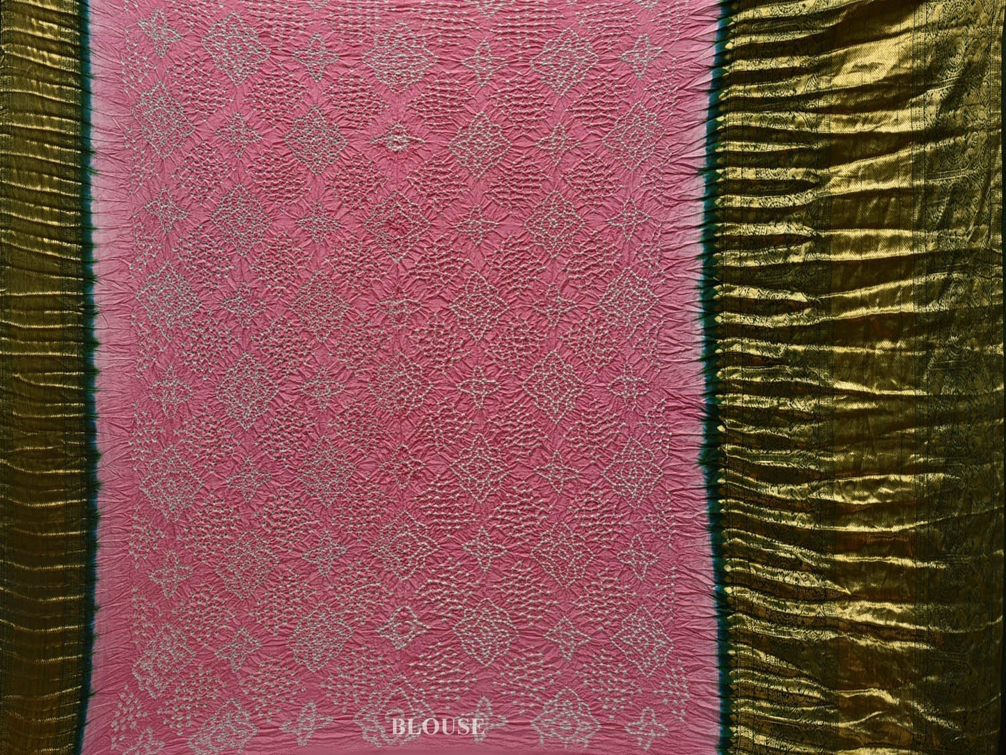 Baby Pink and Green Bandhani Kanchipuram Silk Handloom Saree with Border and Pallu Design bn0353