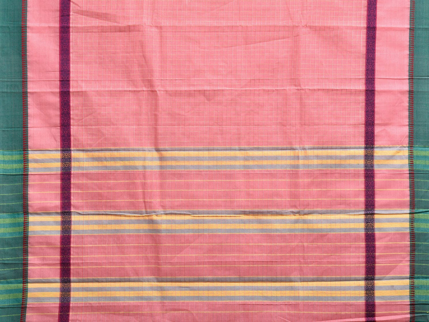 Baby Pink and Green Narayanpet Cotton Handloom Saree with Checks Design No Blouse np1112