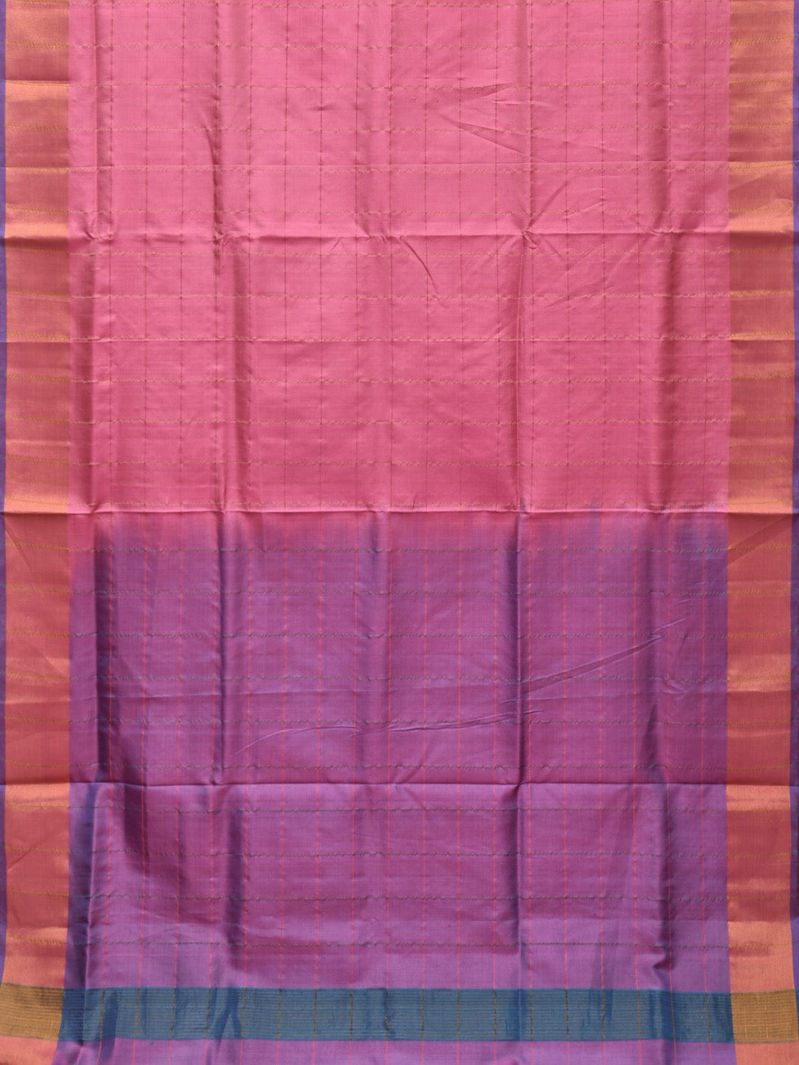 Baby Pink and Lavender Uppada Silk Handloom Saree with Checks and Contrast Pallu Design u2139