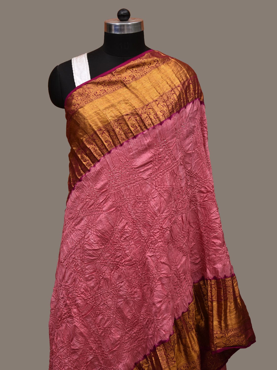 Baby Pink and Magenta Bandhani Kanchipuram Silk Handloom Dupatta with Zari Border Design ds3119