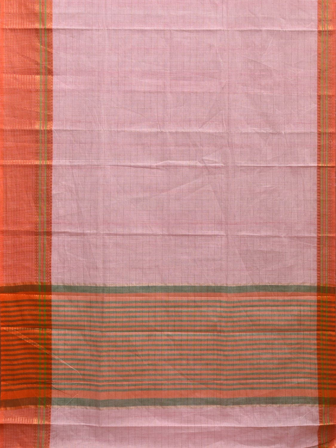 Baby Pink and Orange Kanchipuram Cotton Handloom Saree with Strips Body and Border Design k0551