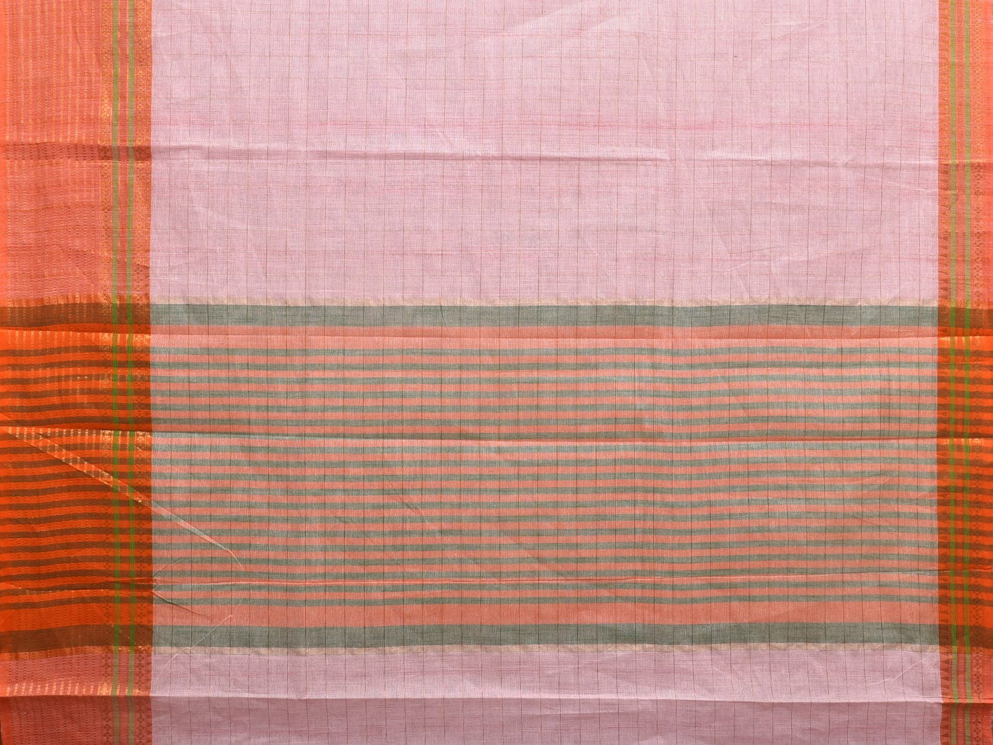 Baby Pink and Orange Kanchipuram Cotton Handloom Saree with Strips Body and Border Design k0551