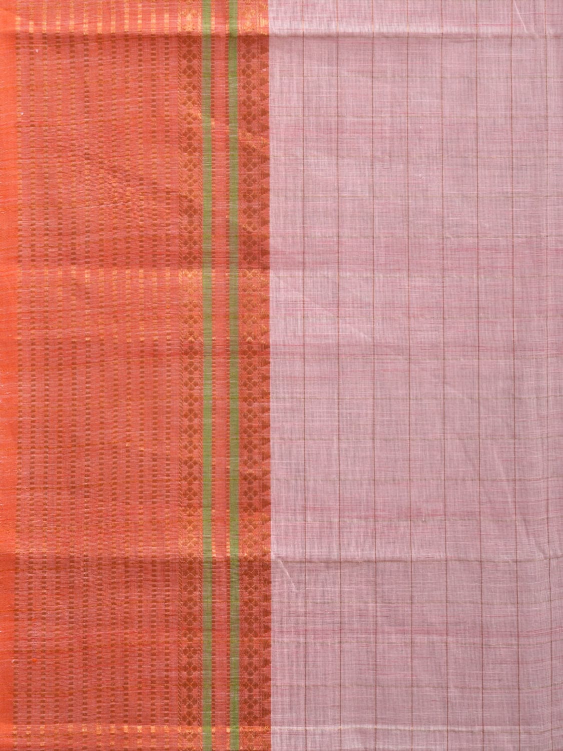 Baby Pink and Orange Kanchipuram Cotton Handloom Saree with Strips Body and Border Design k0551