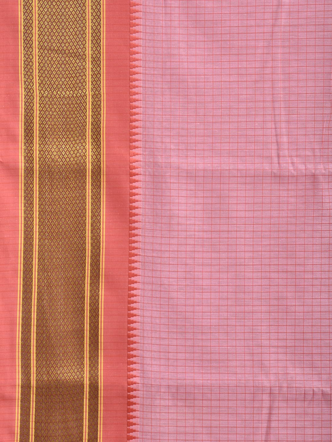 Baby Pink and Peach Bamboo Cotton Saree with Checks Design No Blouse bc0817