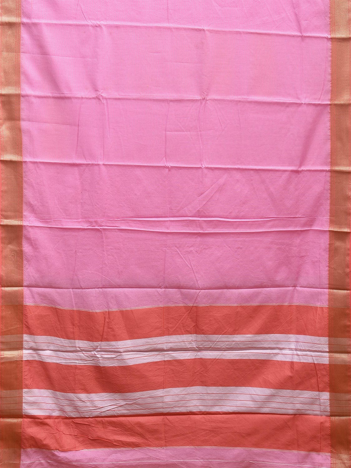 Baby Pink and Peach Bamboo Cotton Saree with Strips and Contrast Pallu Design No Blouse bc0569