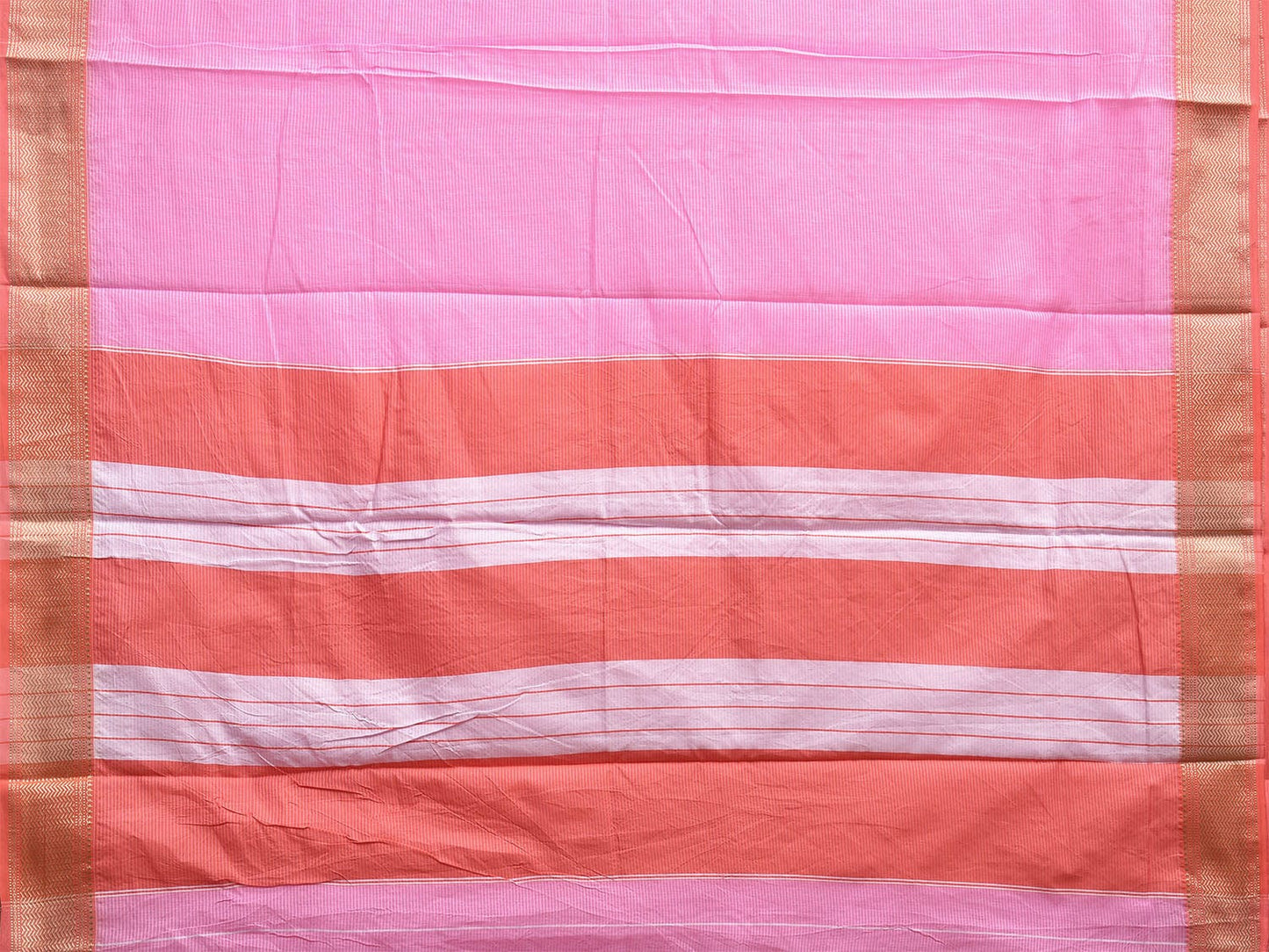 Baby Pink and Peach Bamboo Cotton Saree with Strips and Contrast Pallu Design No Blouse bc0569