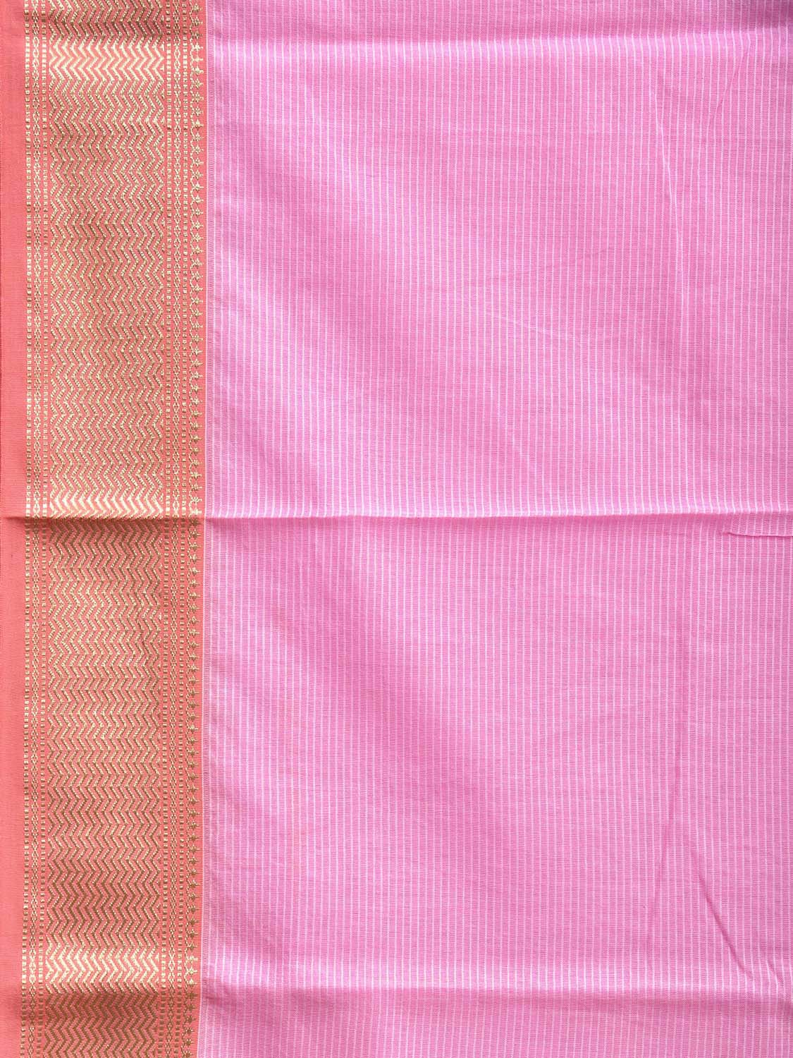 Baby Pink and Peach Bamboo Cotton Saree with Strips and Contrast Pallu Design No Blouse bc0569