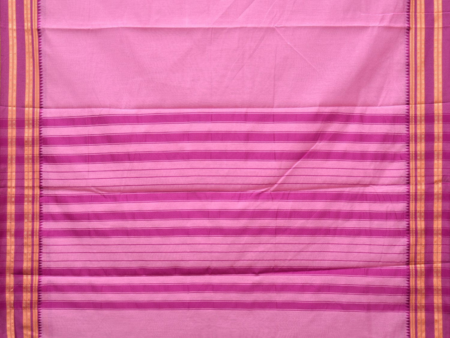 Baby Pink and Pink Bamboo Cotton Plain Saree with Strips Pallu Design No Blouse bc0247